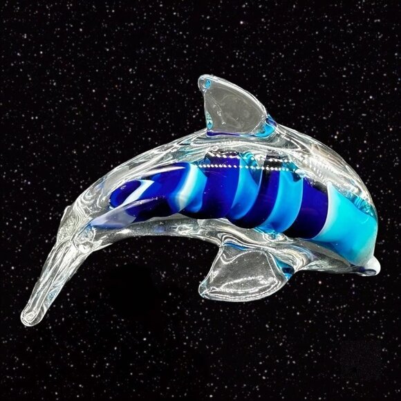 Art Glass Dolphin Blue Swirls Multicolor Paperweight Figurine 2.5”T 4.5”W - Picture 13 of 13